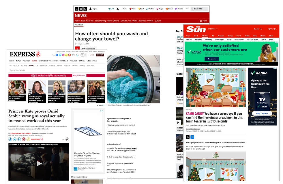 Examples of some of our digital PR coverage - coverage in various national newspapers.